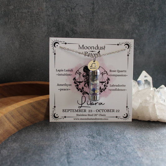 Libra Crystal Vial Necklace, Zodiac Astrology Witchy Gift