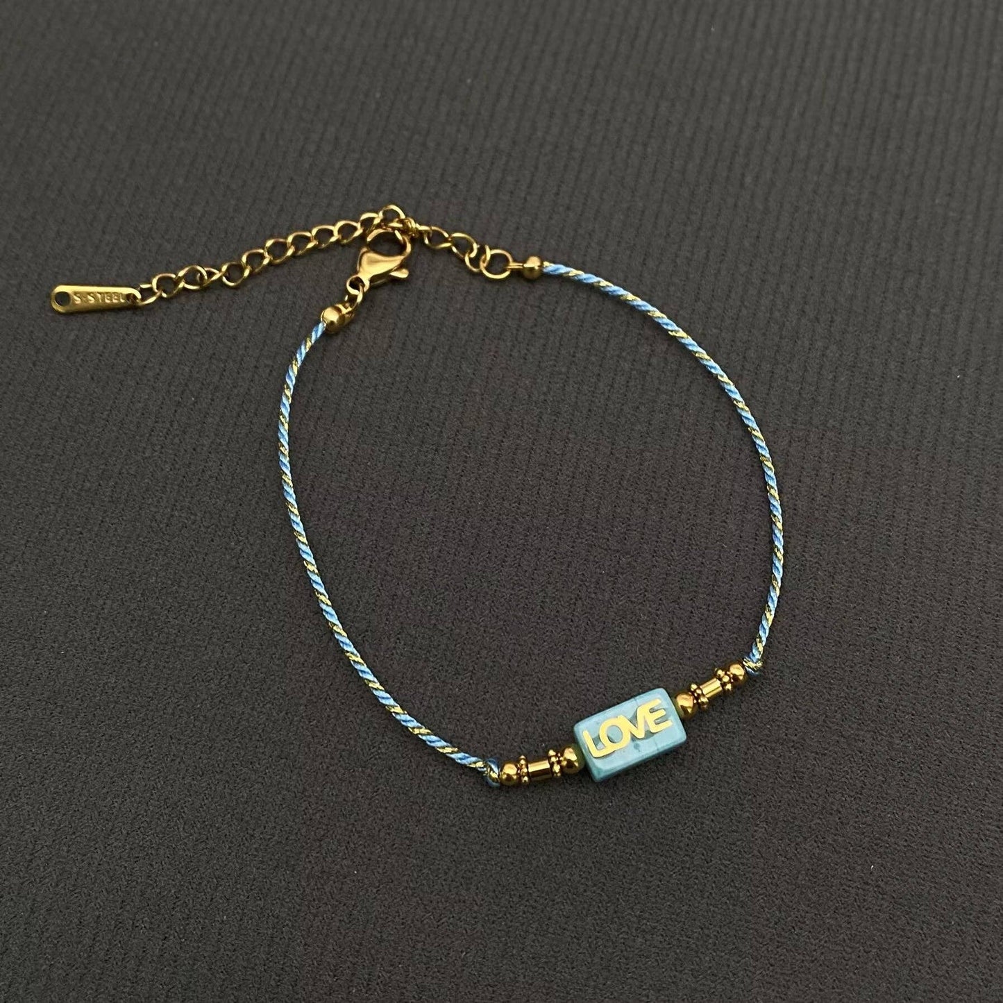 LOVE Charm 18K Golden S.Steel Multicolor Rope Bracelet
