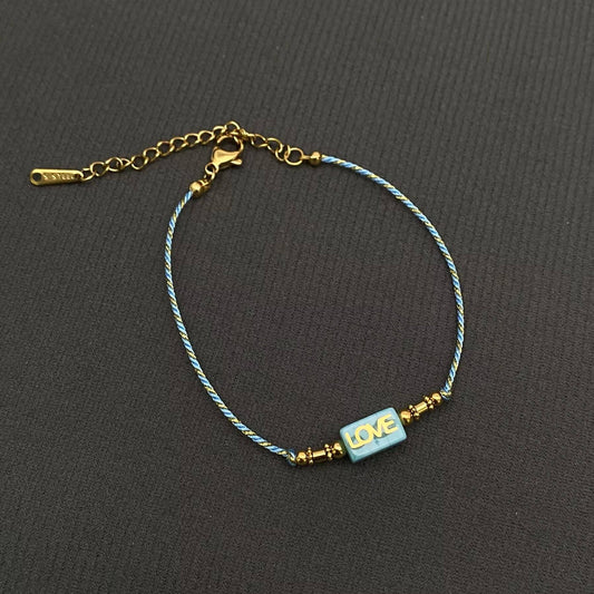 LOVE Charm 18K Golden S.Steel Multicolor Rope Bracelet
