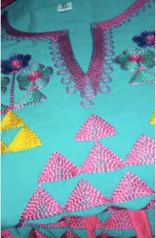 Green Cotton Tunic Embroidered Kaftan Dress