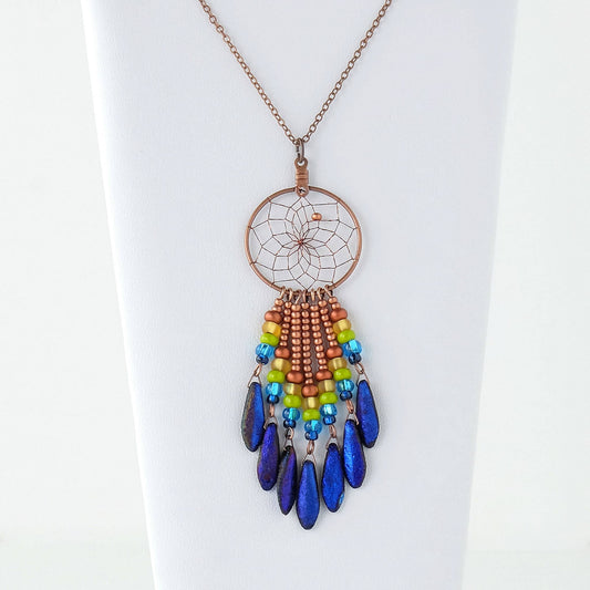 1" Dream Catcher Necklace with Prismatic Beads