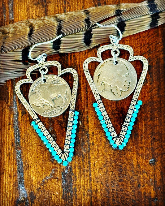Arrowhead Earrings with Kingman Turquoise: 2 inches / Mixed (pictured)