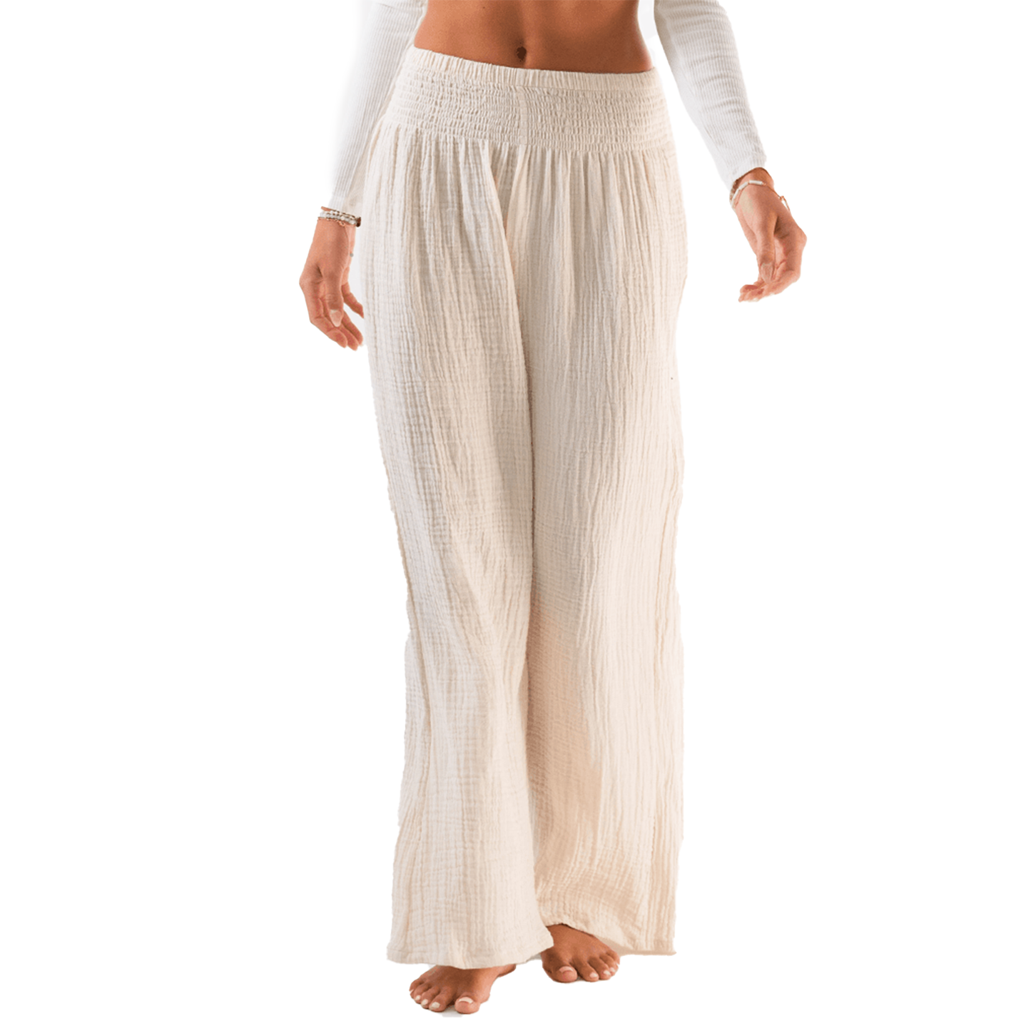 Cream Wide Leg Cotton Pants: S, M, L, XL