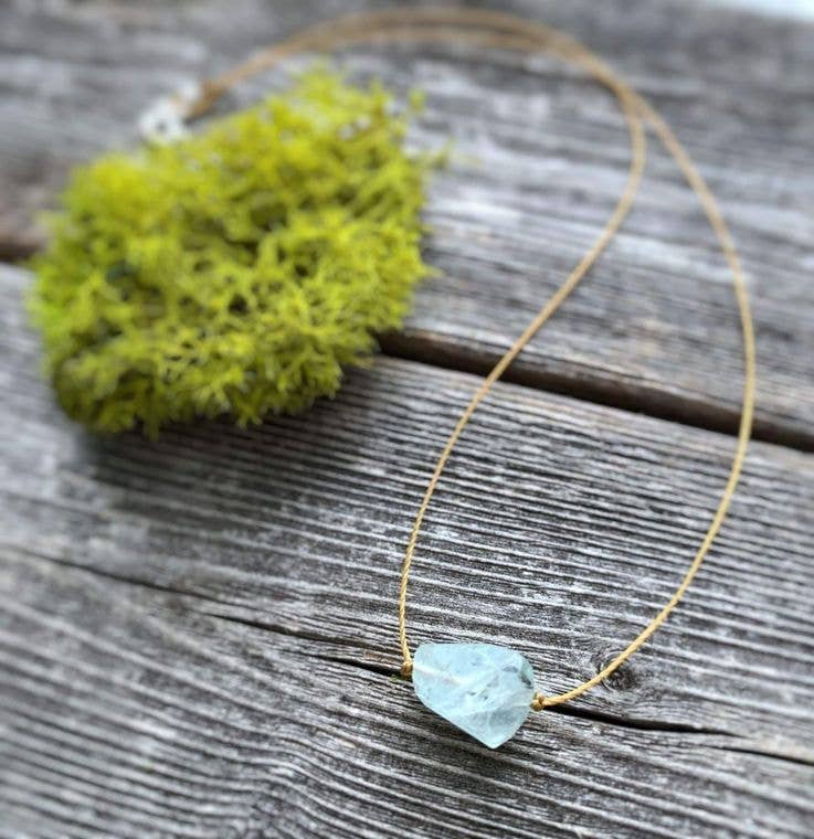 Aquamarine Freeform or Leaf Gemstone Necklace: 16,18, 04 20 inch legnth