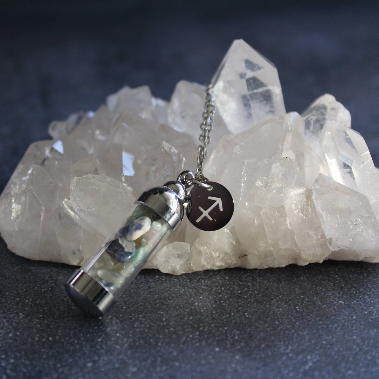 Sagittarius Crystal Vial Necklace, Zodiac Astrology Gift