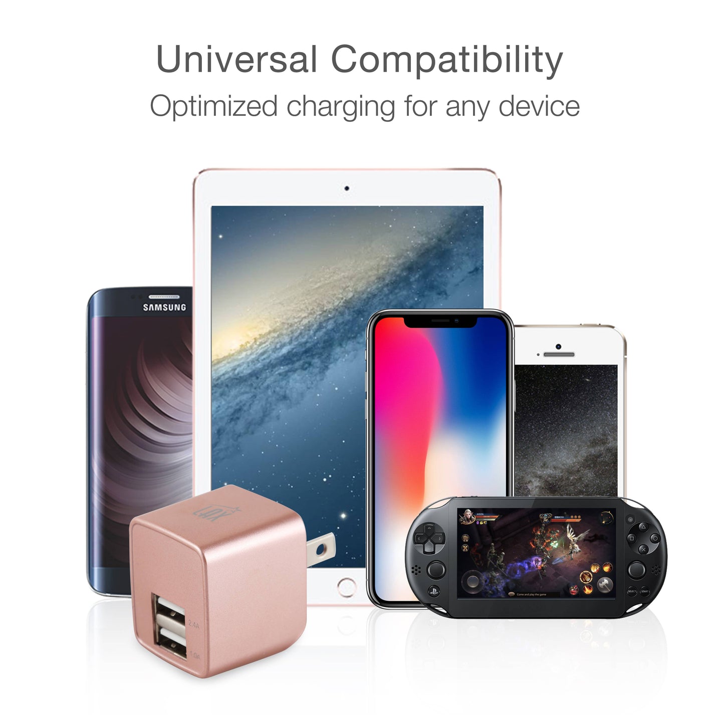 LAX Fast Charging 2 Port USB Wall Charger Retail Pack: Rose Gold