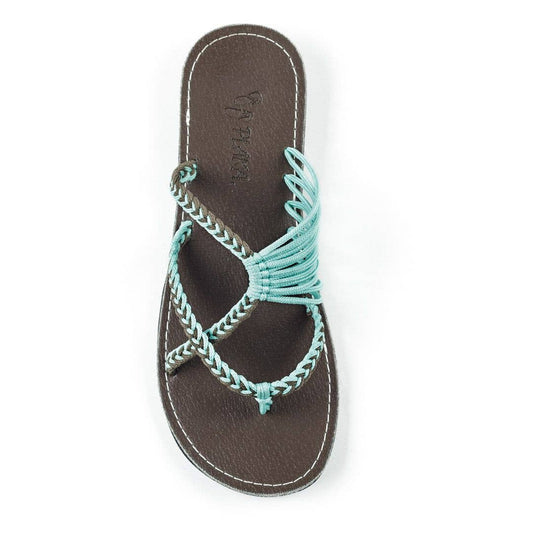 Oceanside Summer Flip Flops Flat Sandals - Turquoise-gray