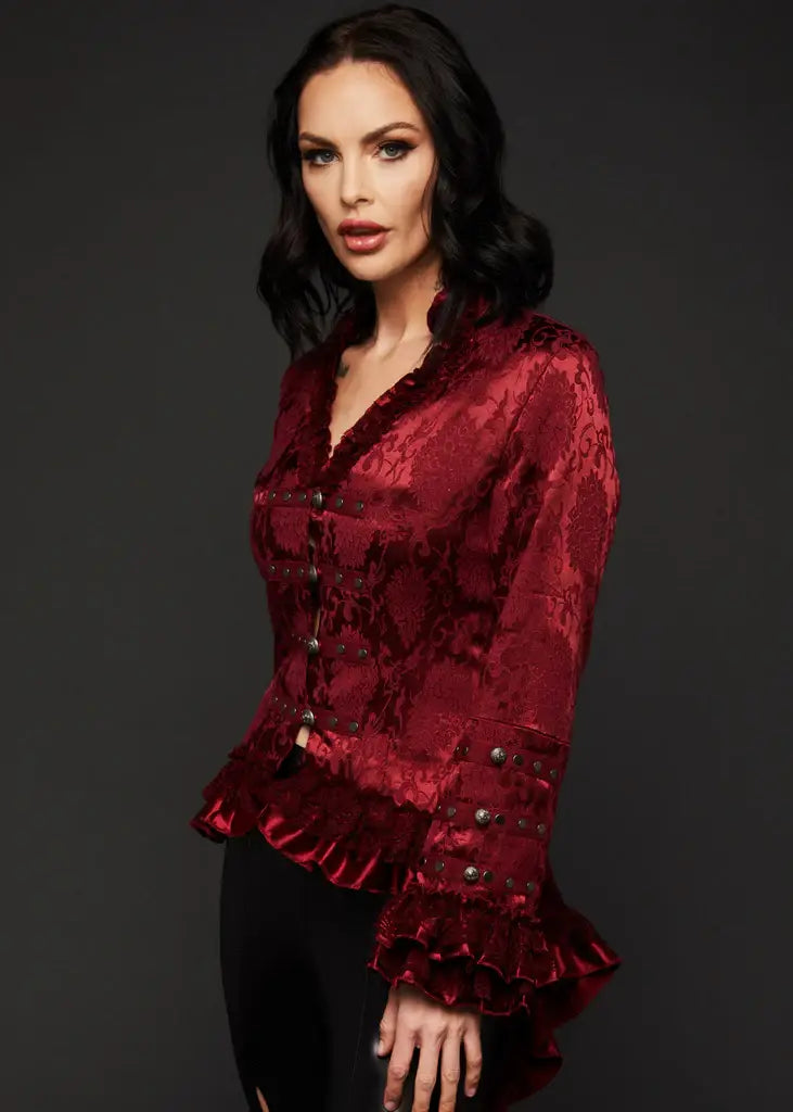 Burgundy Red Tail Jacket Gothic Steampunk Coat V Day Love : Small-4X