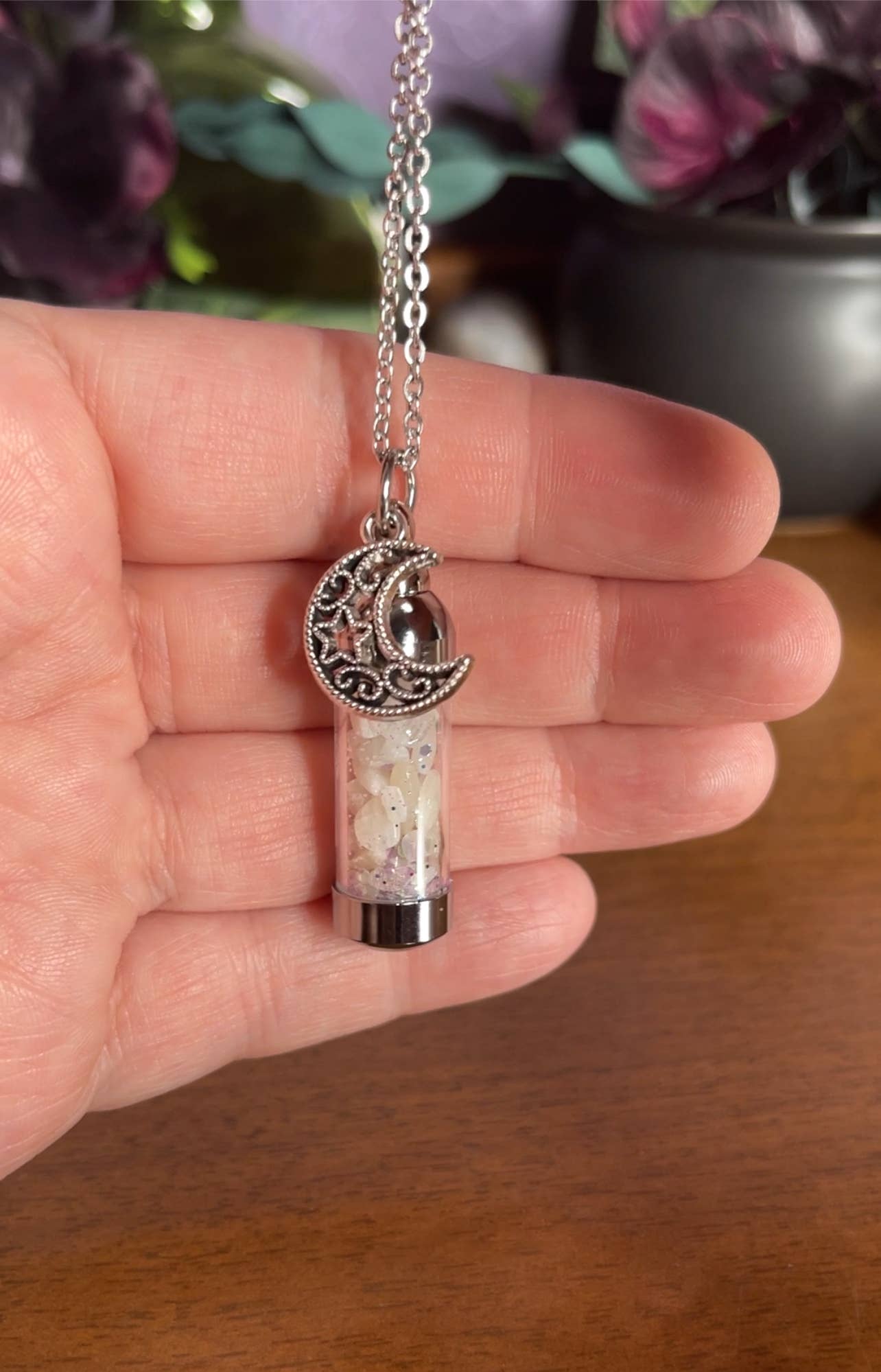 Moondust Spell Jar Amulet Necklace, Witchy Crystal Jewelry