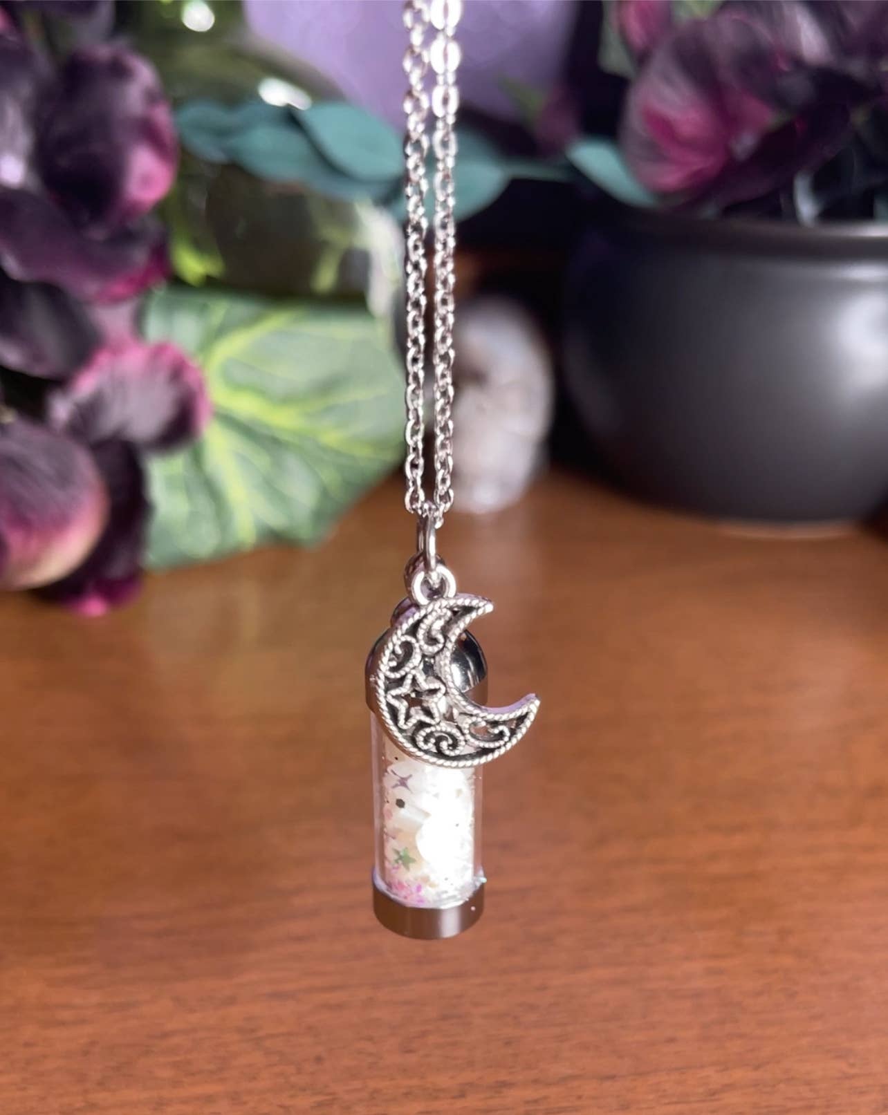 Moondust Spell Jar Amulet Necklace, Witchy Crystal Jewelry