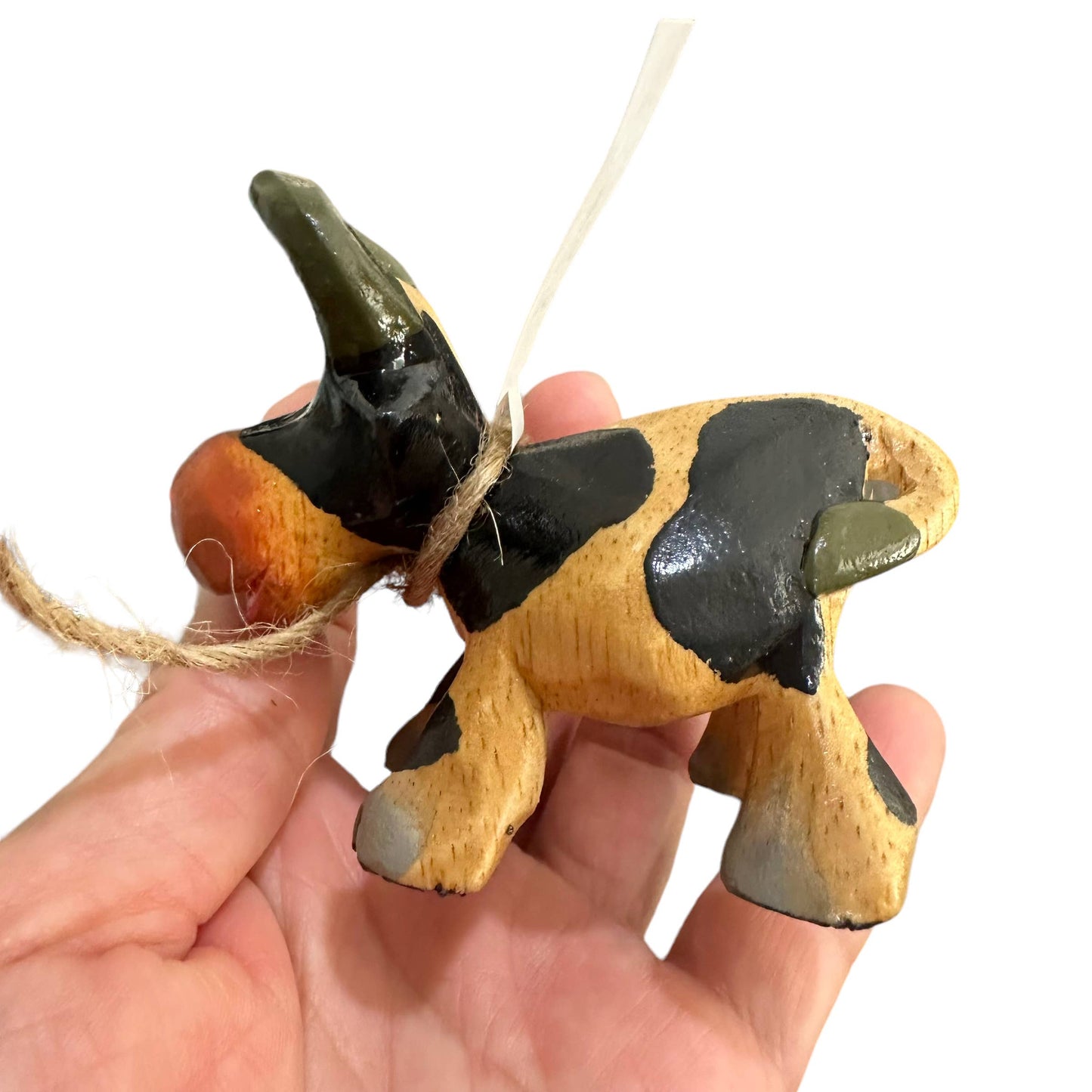 Wooden Farm Cow Musical Figurine