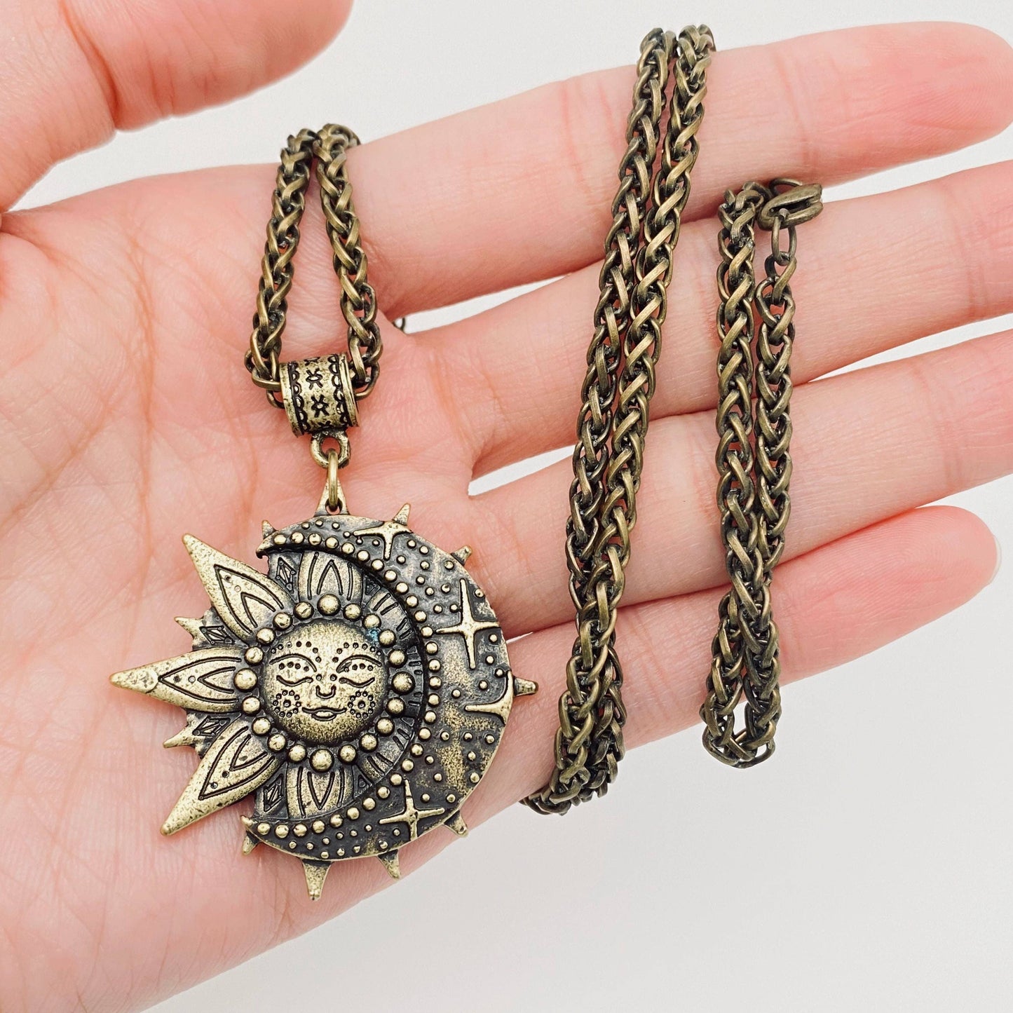 Sun Moon Pendant Necklace - Ancient silver