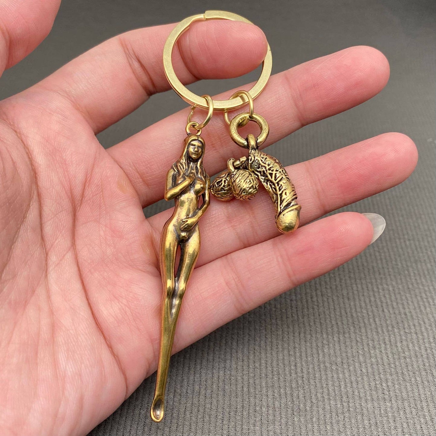 Brass Keychain Naked Lady