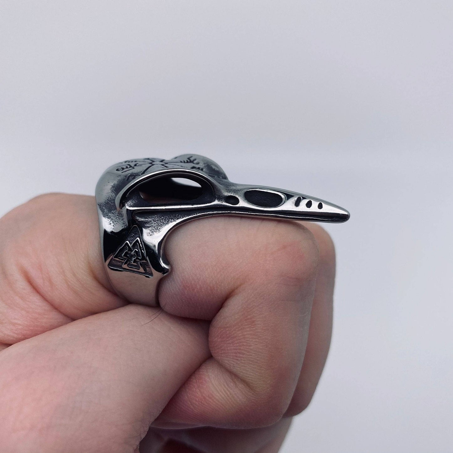 Viking Stainless Steel Men's Crow Head Ring