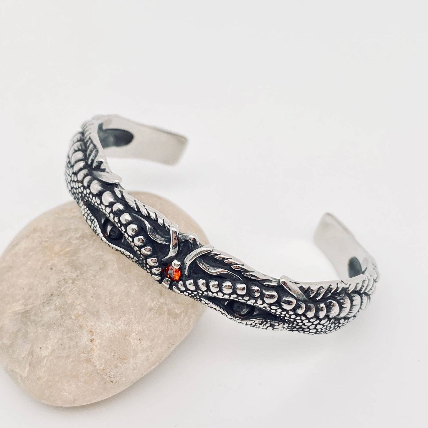 Snake Men's Stainless Steel C Shape Cuff Bangle