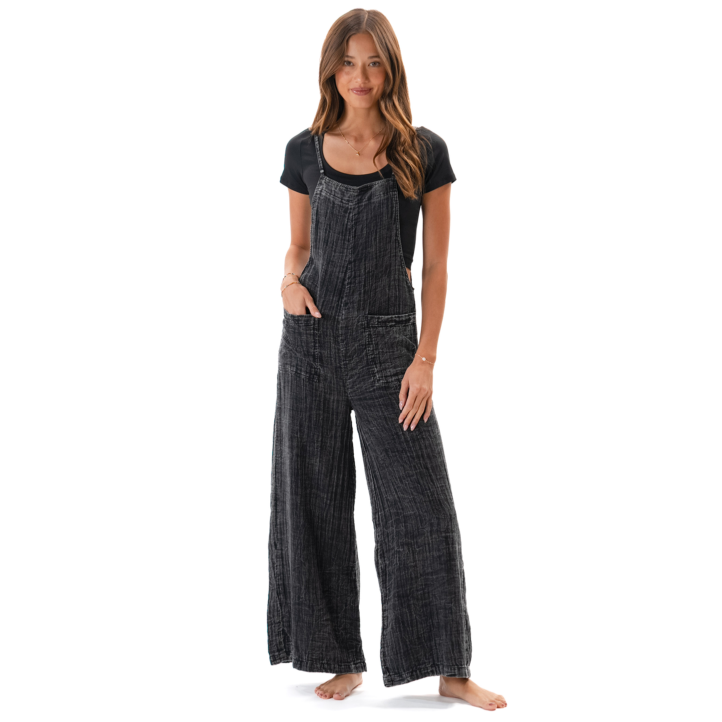 Vintage Black Cotton Nomad Jumpsuit with Adjustable Straps: S, M or L