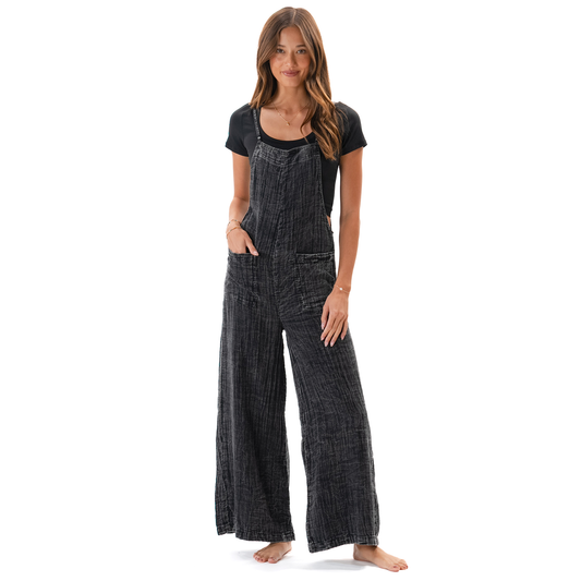 Vintage Black Cotton Nomad Jumpsuit with Adjustable Straps: S, M or L