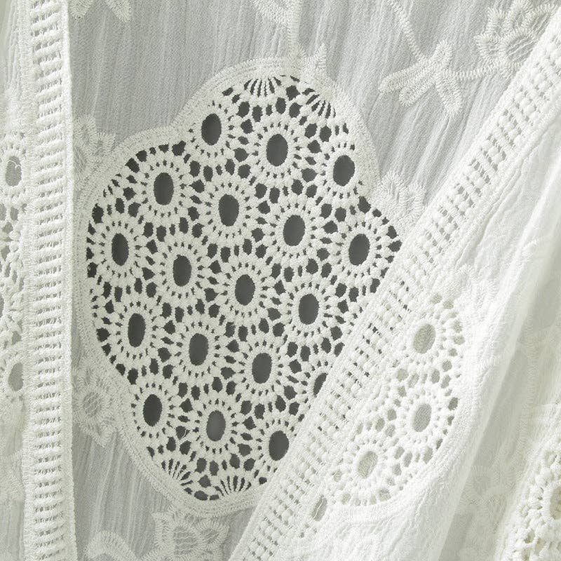 Crosa - Lace Open Front Cardigan with Batwing Sleeves: WHITE / AVERAGE