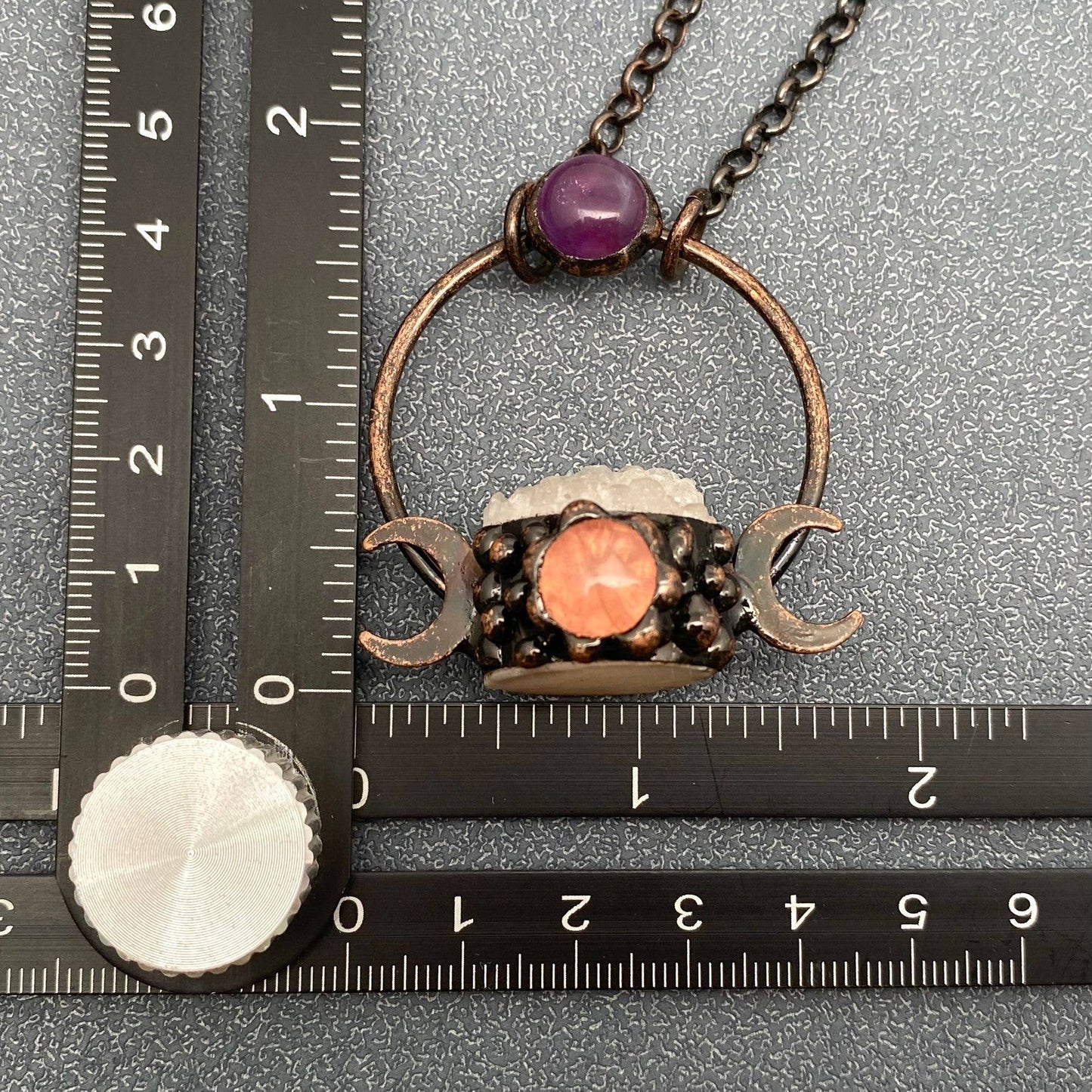 White Crystal & Amethyst & Powder Crysta Craft Moon Charm