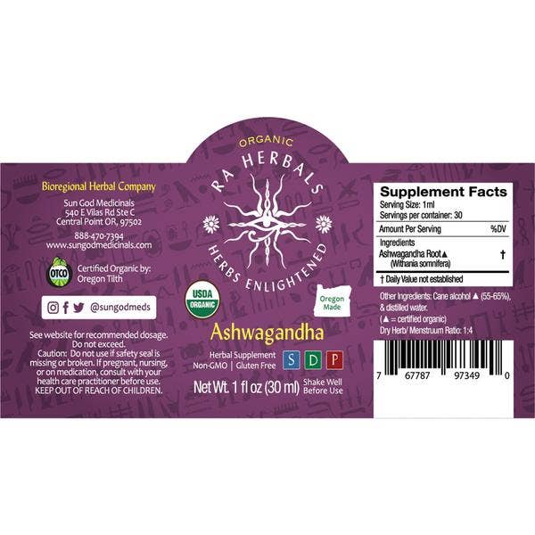 Organic Ashwagandha Tincture 1oz