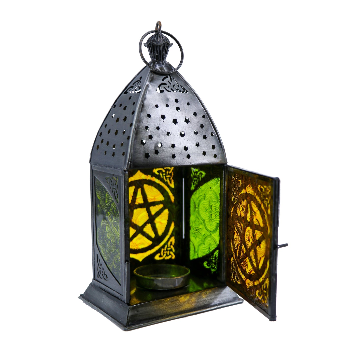 Lantern, Iron Star of David and glass (Height 9", width 4", length 3")