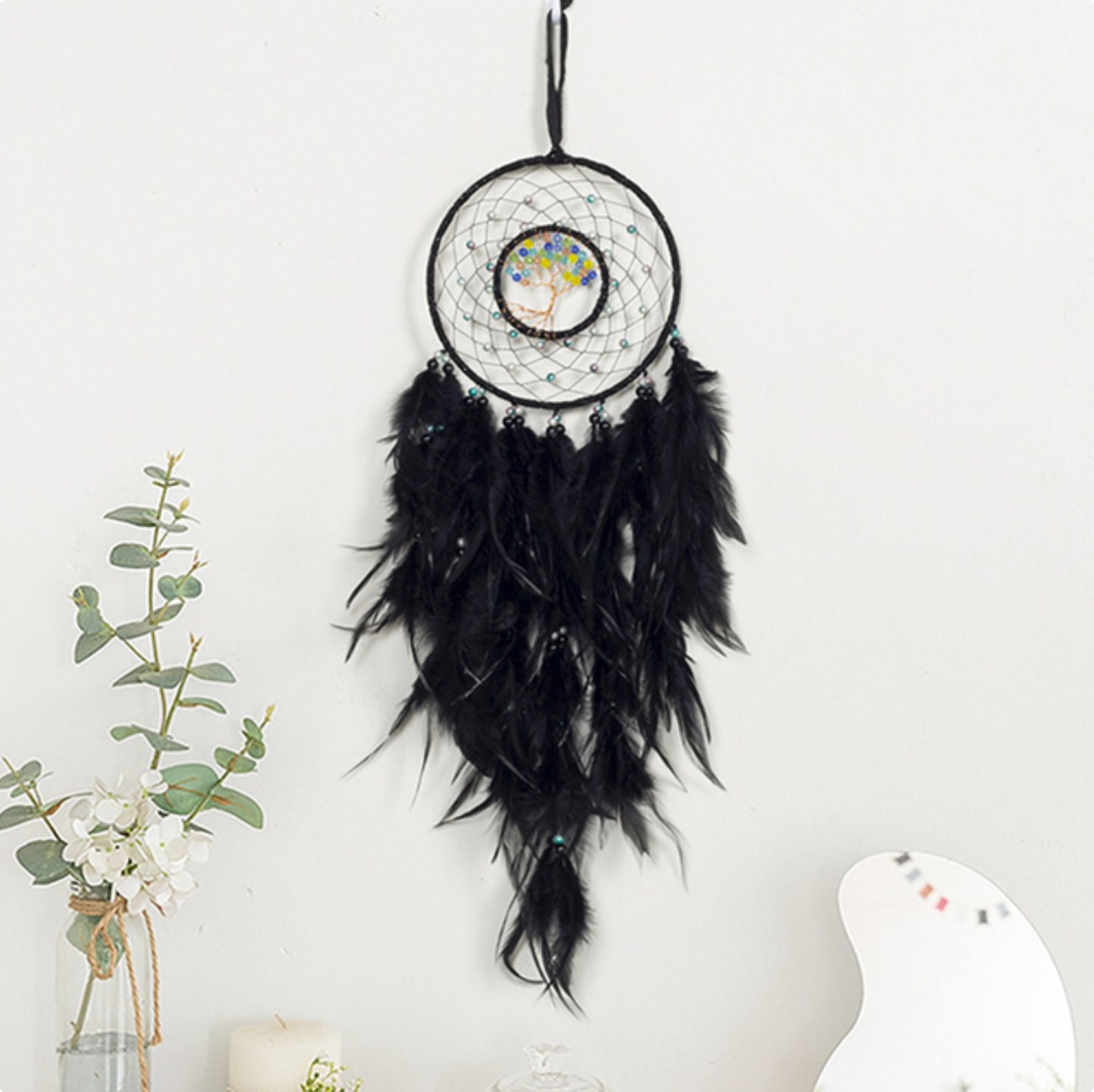 Mini Beaded Tree of Life Feather Dreamcatcher