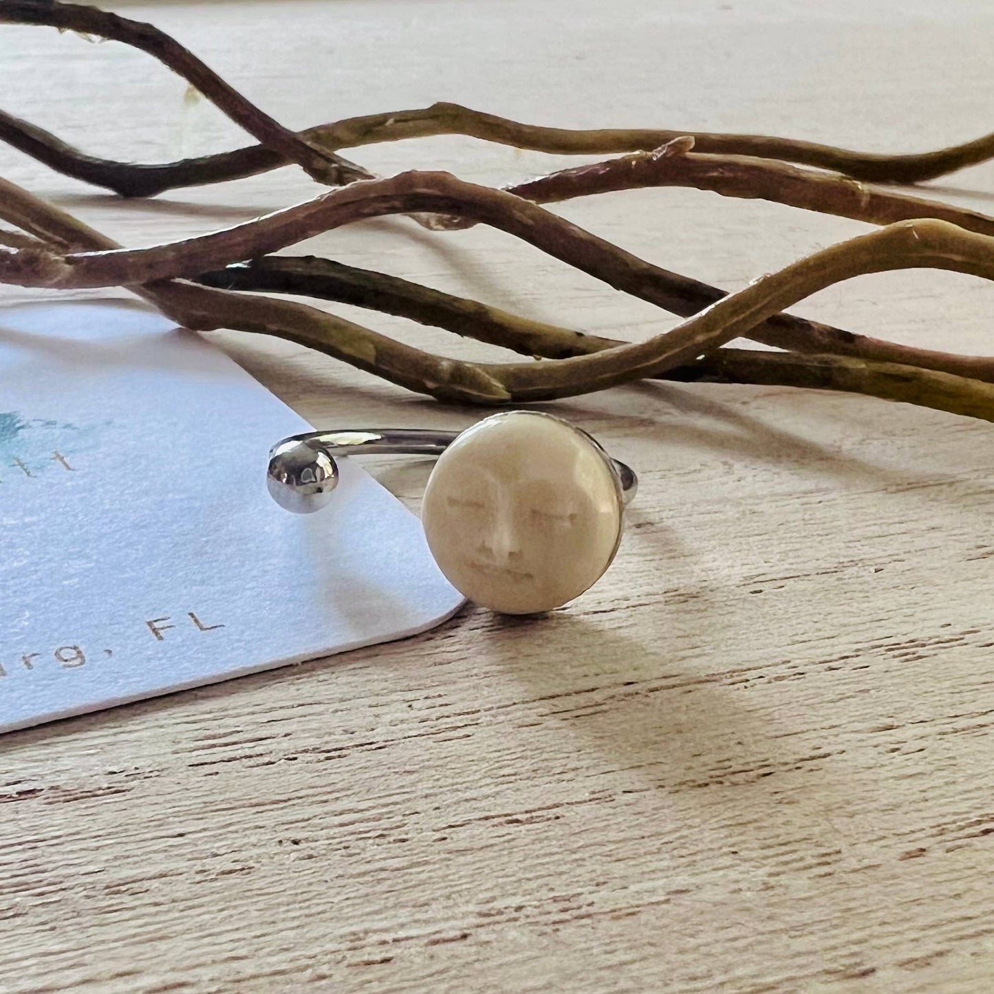 Eclipsed- boho carved moon ring: Yellow Gold or Silver