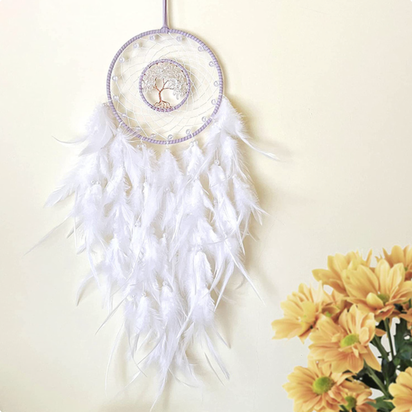 Mini Beaded Tree of Life Feather Dreamcatcher