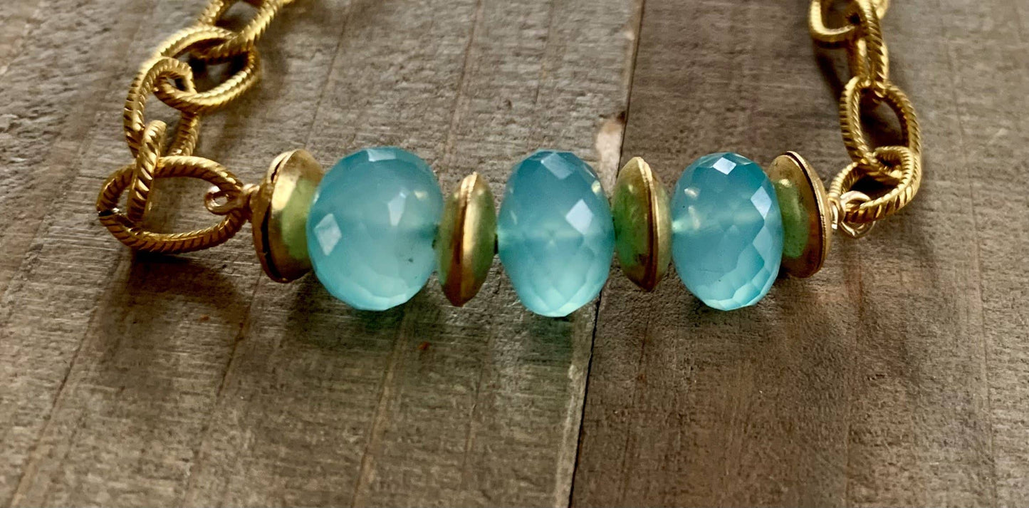 Glow Up- aqua gemstone chain bracelet: Gold or Silver