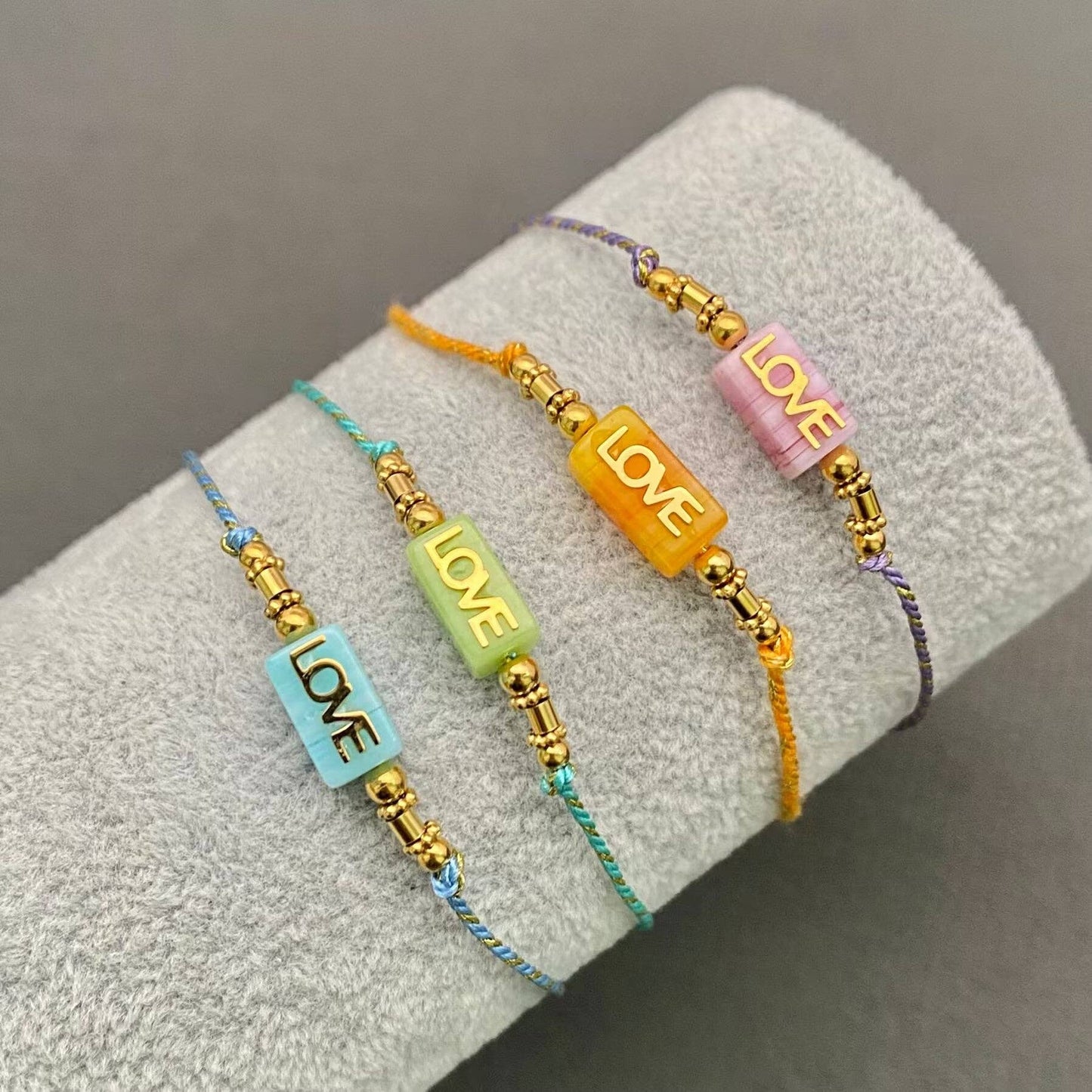 LOVE Charm 18K Golden S.Steel Multicolor Rope Bracelet