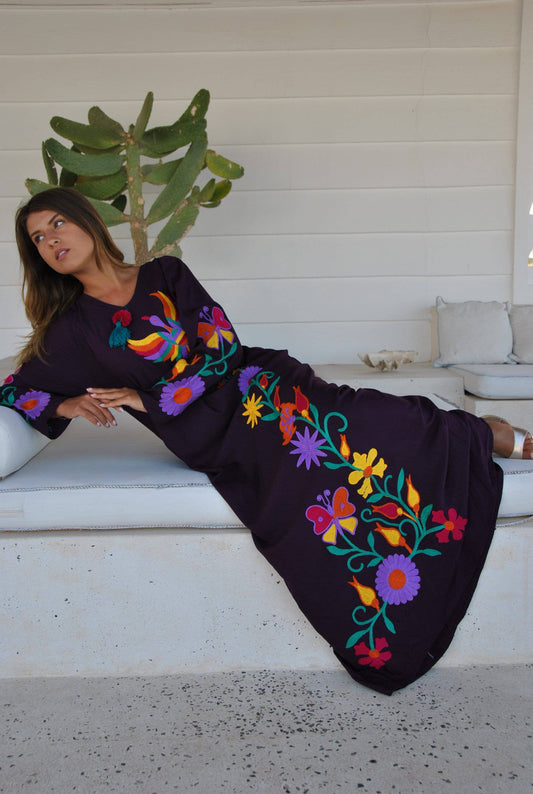 Purple peacock embroidered Caftan, caftans for women, embroidered Caftan dress, Caftan maxi dress, Caftans for women, cotton Caftans: L