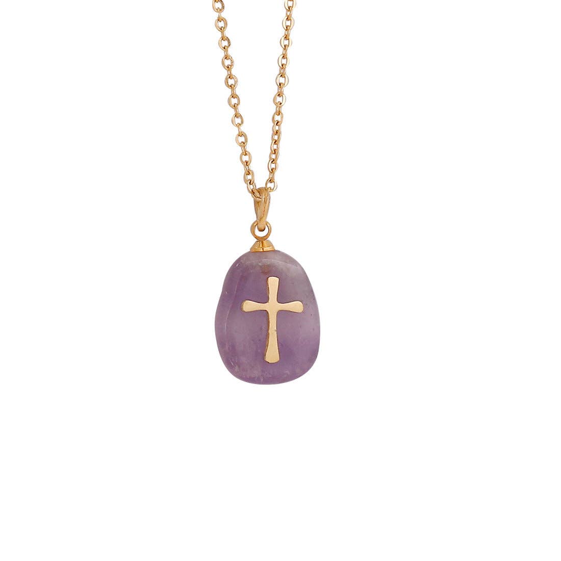 Natural Stone Stainless Steel Cross Pendant Necklace