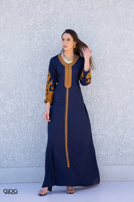 Classy navy blue embroidered kaftan dress, caftans for women, Boho Kaftan dress, Caftans for women, long summer kaftan, kaftans, caftan: XL/2XL/3XL