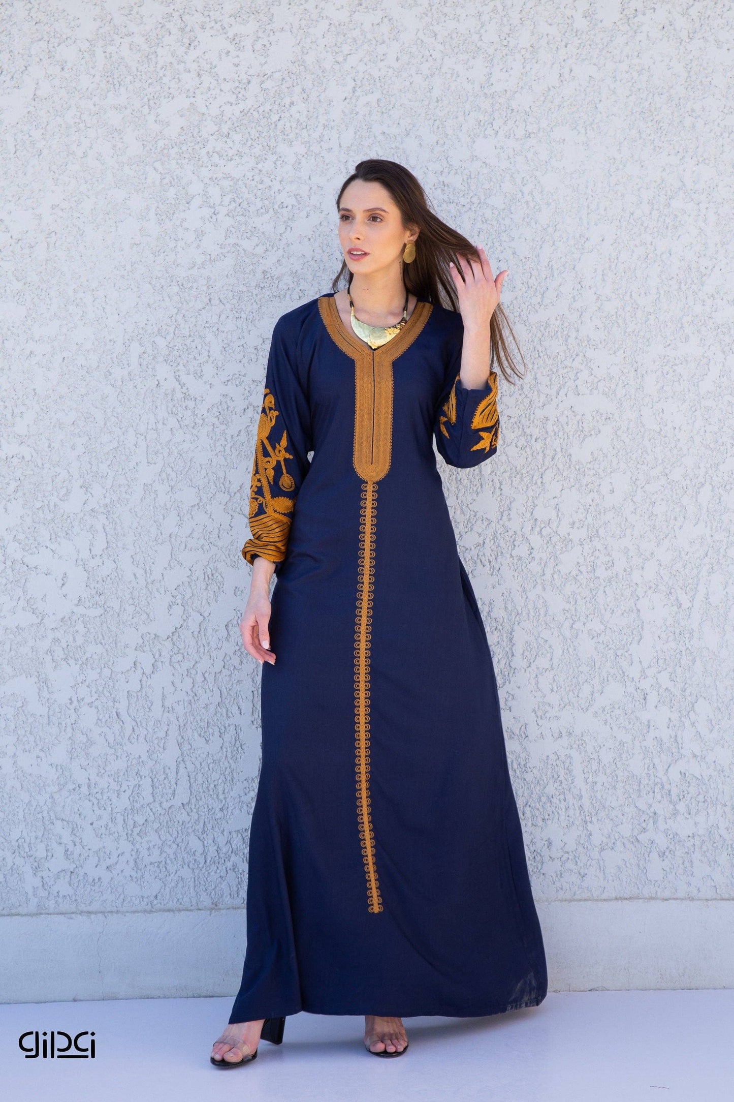 Classy navy blue embroidered kaftan dress, caftans for women, Boho Kaftan dress, Caftans for women, long summer kaftan, kaftans, caftan: S/M/L