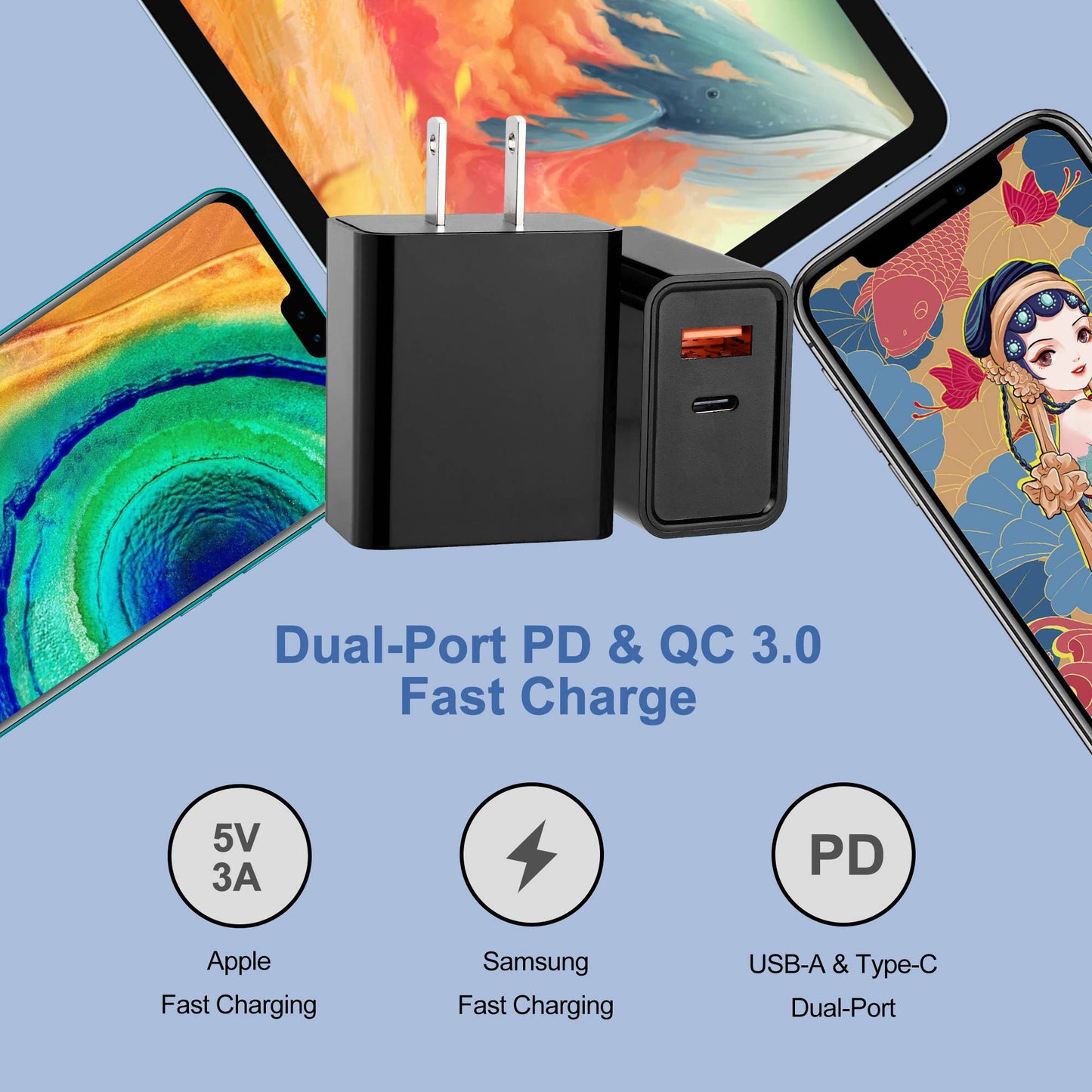 Charge 2-Port USB Wall Chargers for Android & IP Retail Pack: White / 2 USB-A Ports