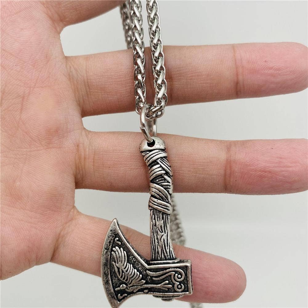 Raven Double Sided Axe Pendant Necklace