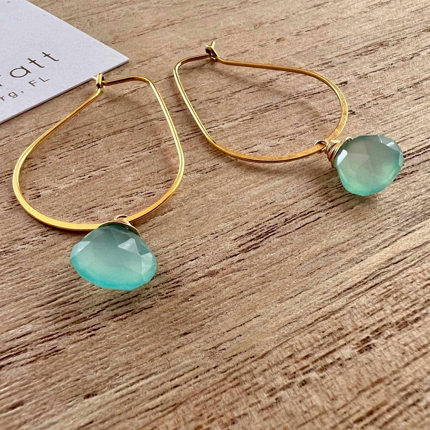 Shooketh- aqua teardrop gemstone gold dangle earrings