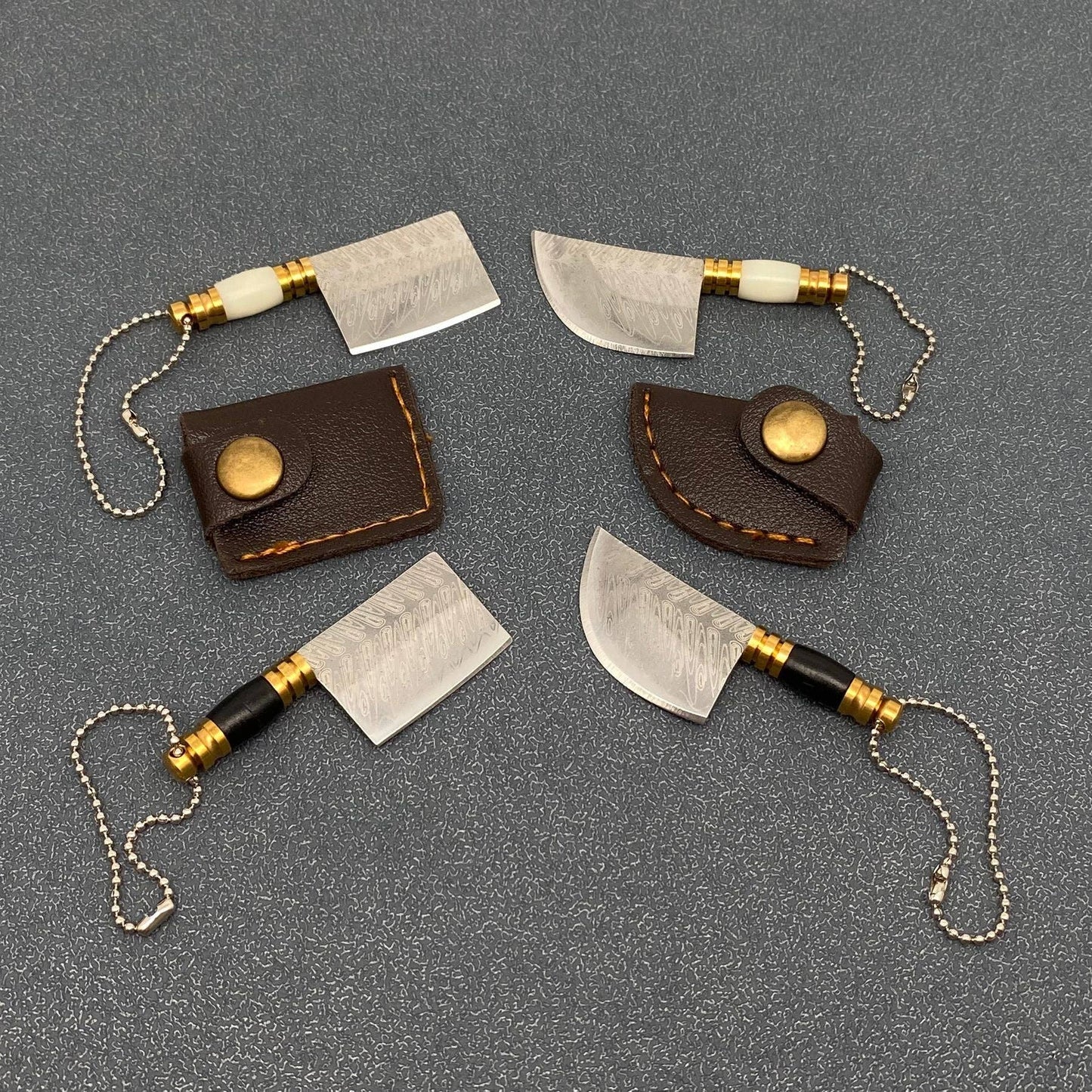 Laser Damascus Pattern Mini Portable Pocket Knife With Cover: Style A (resin brass)