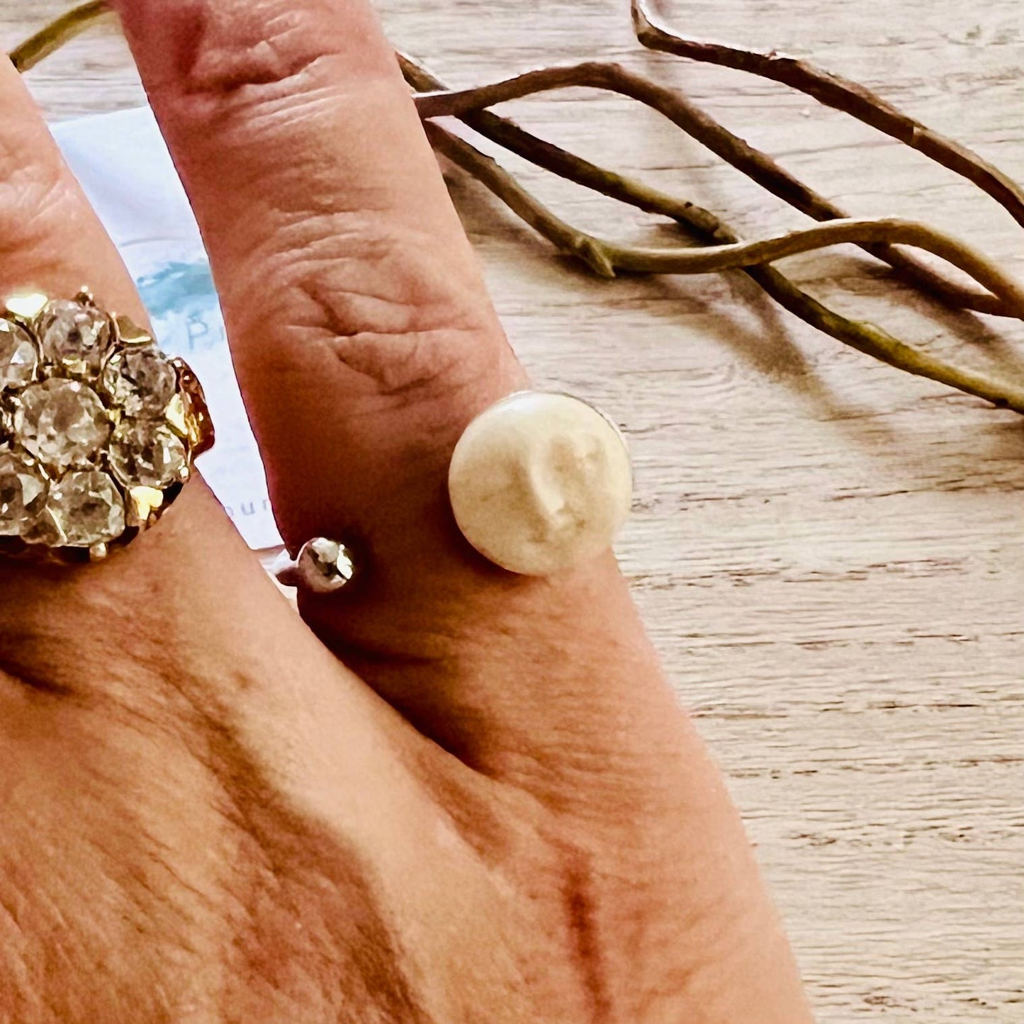 Eclipsed- boho carved moon ring: Yellow Gold or Silver