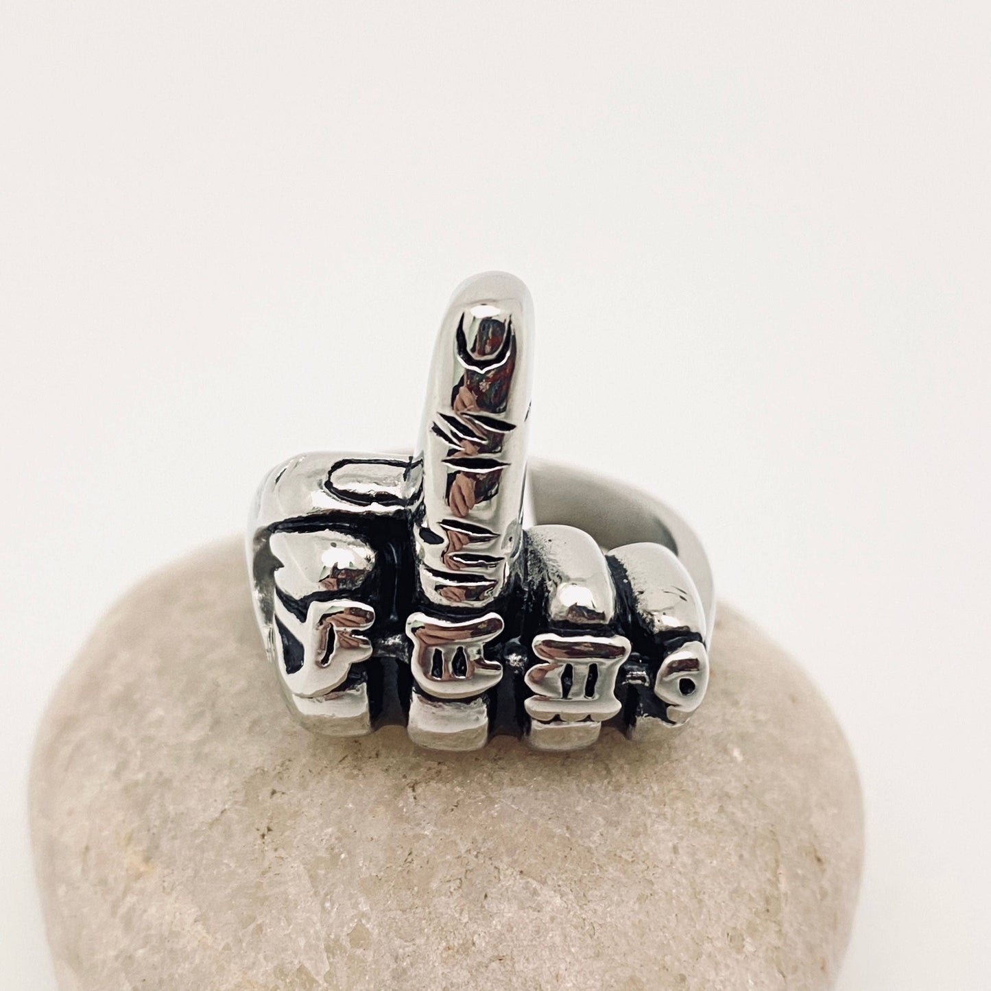 Personality FUCK Middle Finger Stainless Steel Ring