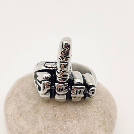 Personality FUCK Middle Finger Stainless Steel Ring