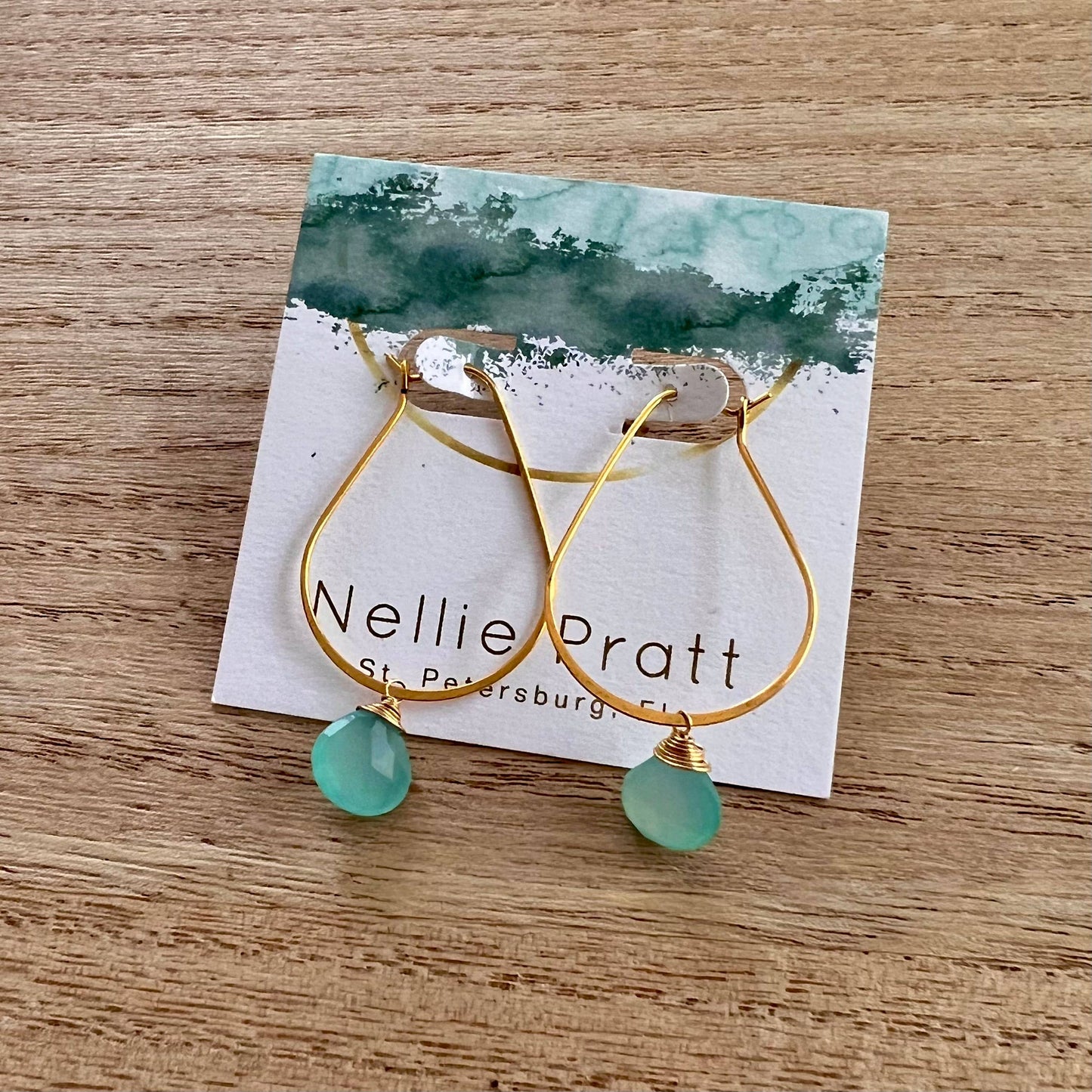 Shooketh- aqua teardrop gemstone gold dangle earrings