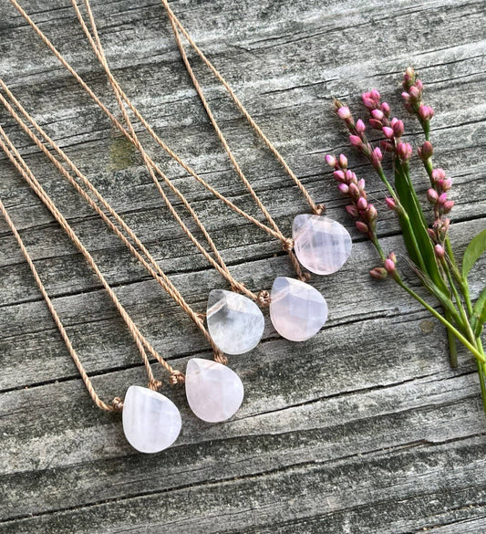 Rose Quartz Faceted Flat Teardrop Necklace: 16, 18 or inches