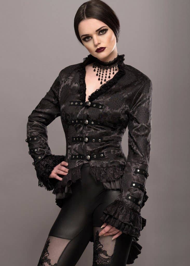Black Steampunk Tail Jacket Goth Tailcoat Burlesque   : Small -4XL