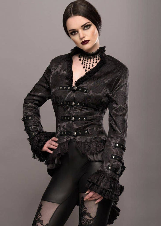 Black Steampunk Tail Jacket Goth Tailcoat Burlesque   : Small -4XL