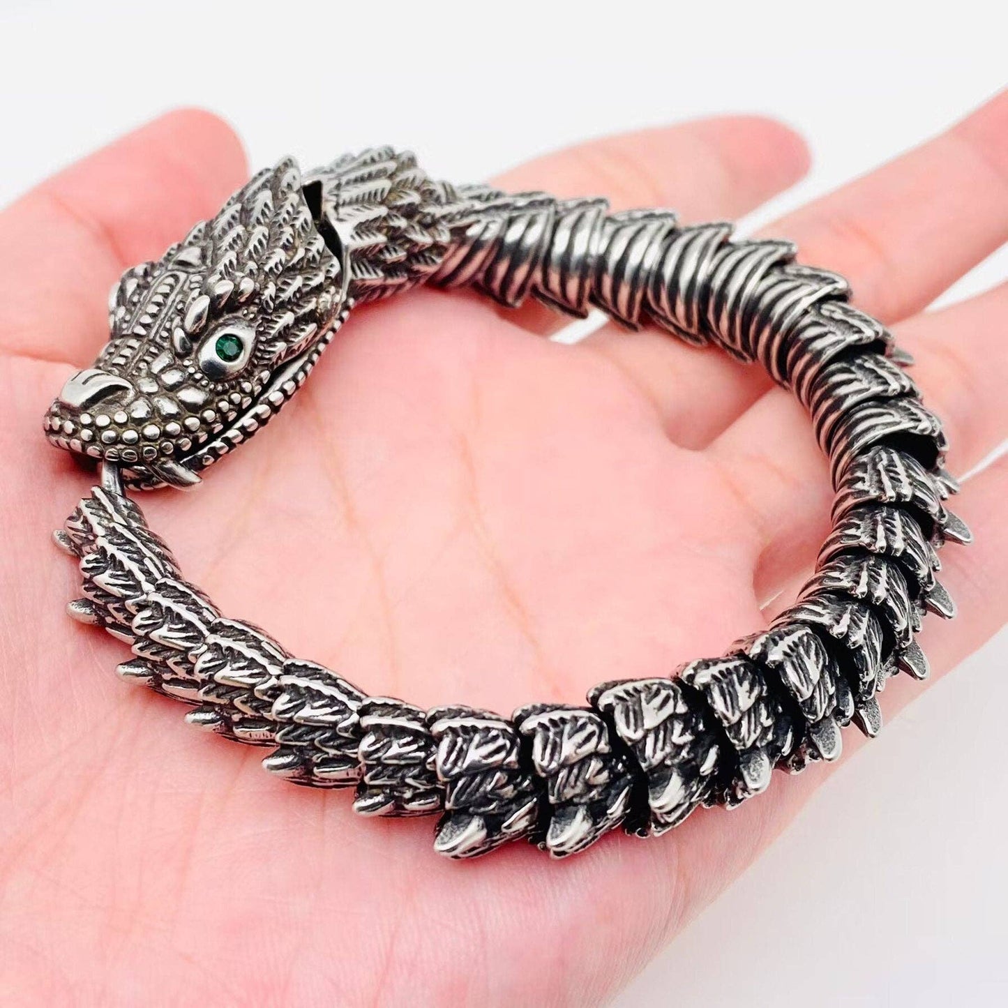Green Eyes Dragon Bone Retro Stainless Steel Bracelet