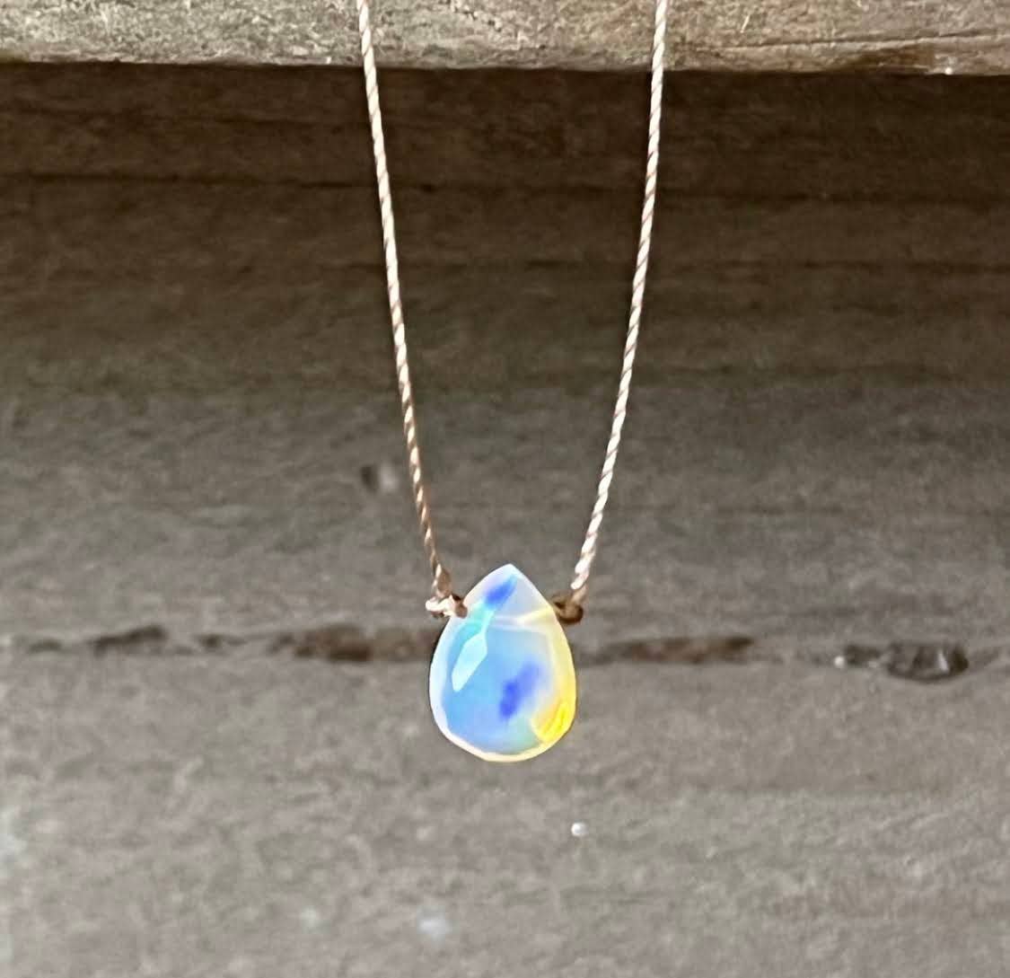 Ethiopian Opal Small Faceted Teardrop Necklace: 16, 18 or 20" legnth