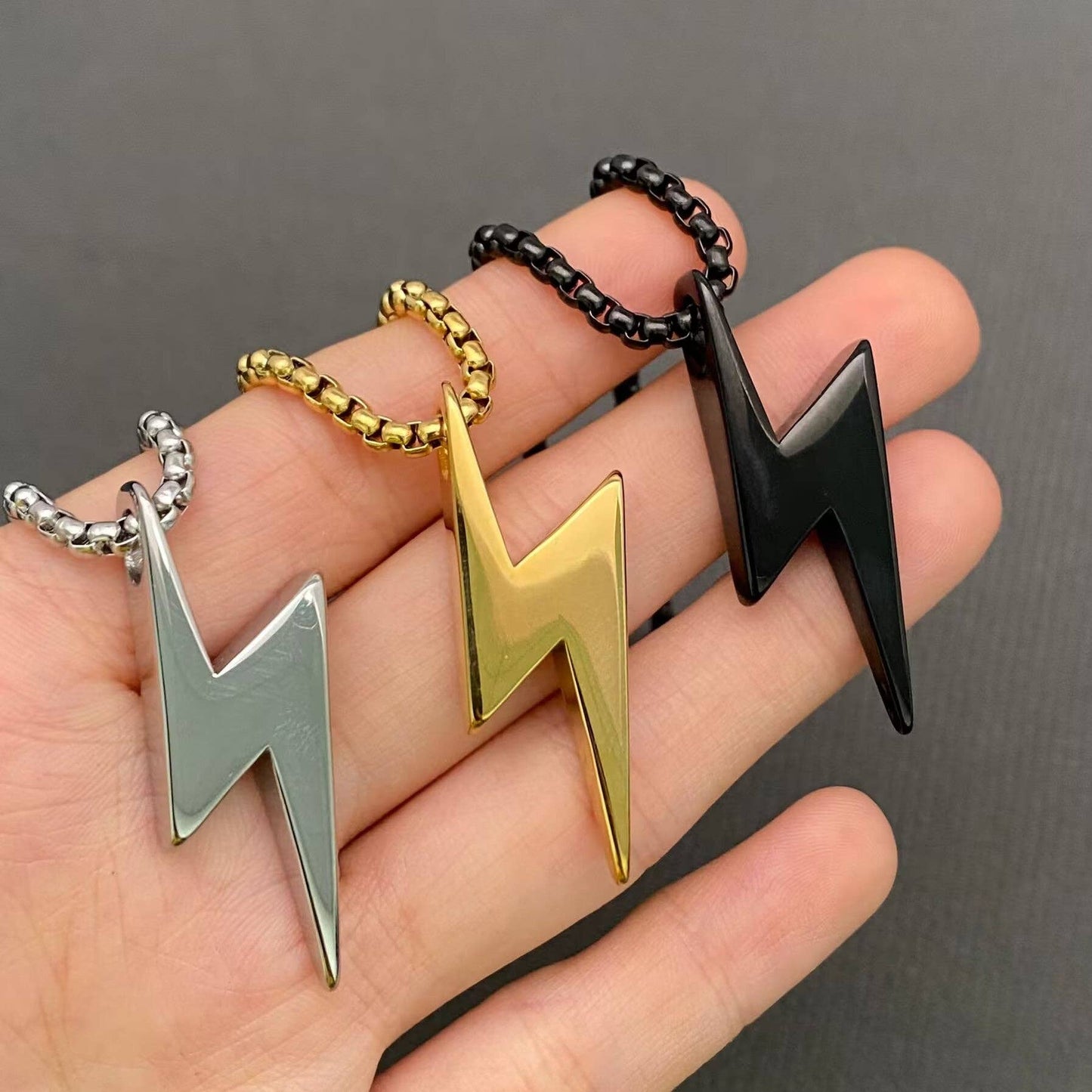 Stainless Steel Lightning Pendant Necklace