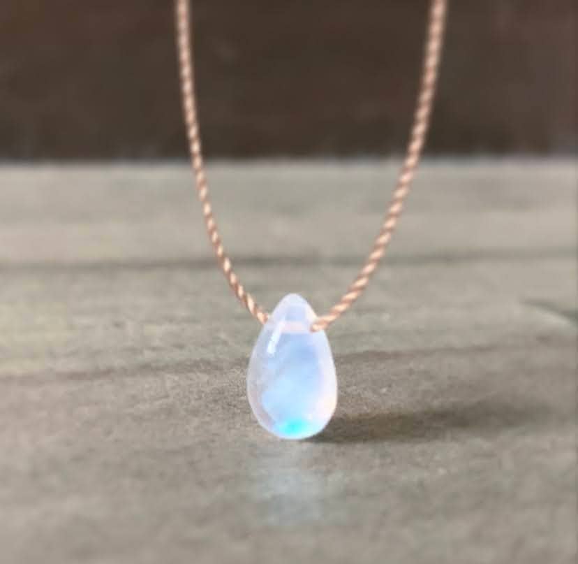 Moonstone Smooth Small Teardrop Necklace: 16,18 or 20"