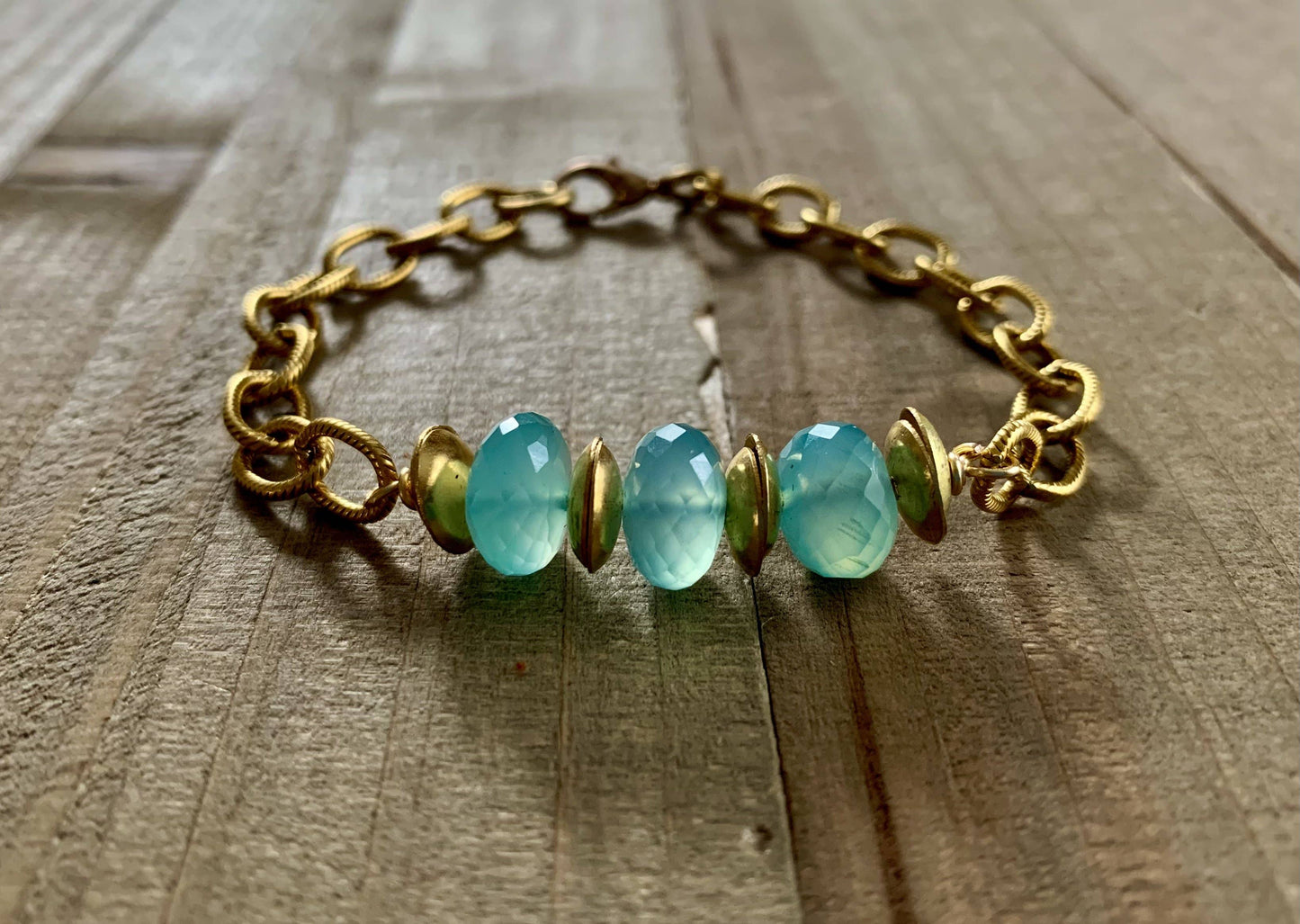 Glow Up- aqua gemstone chain bracelet: Gold or Silver